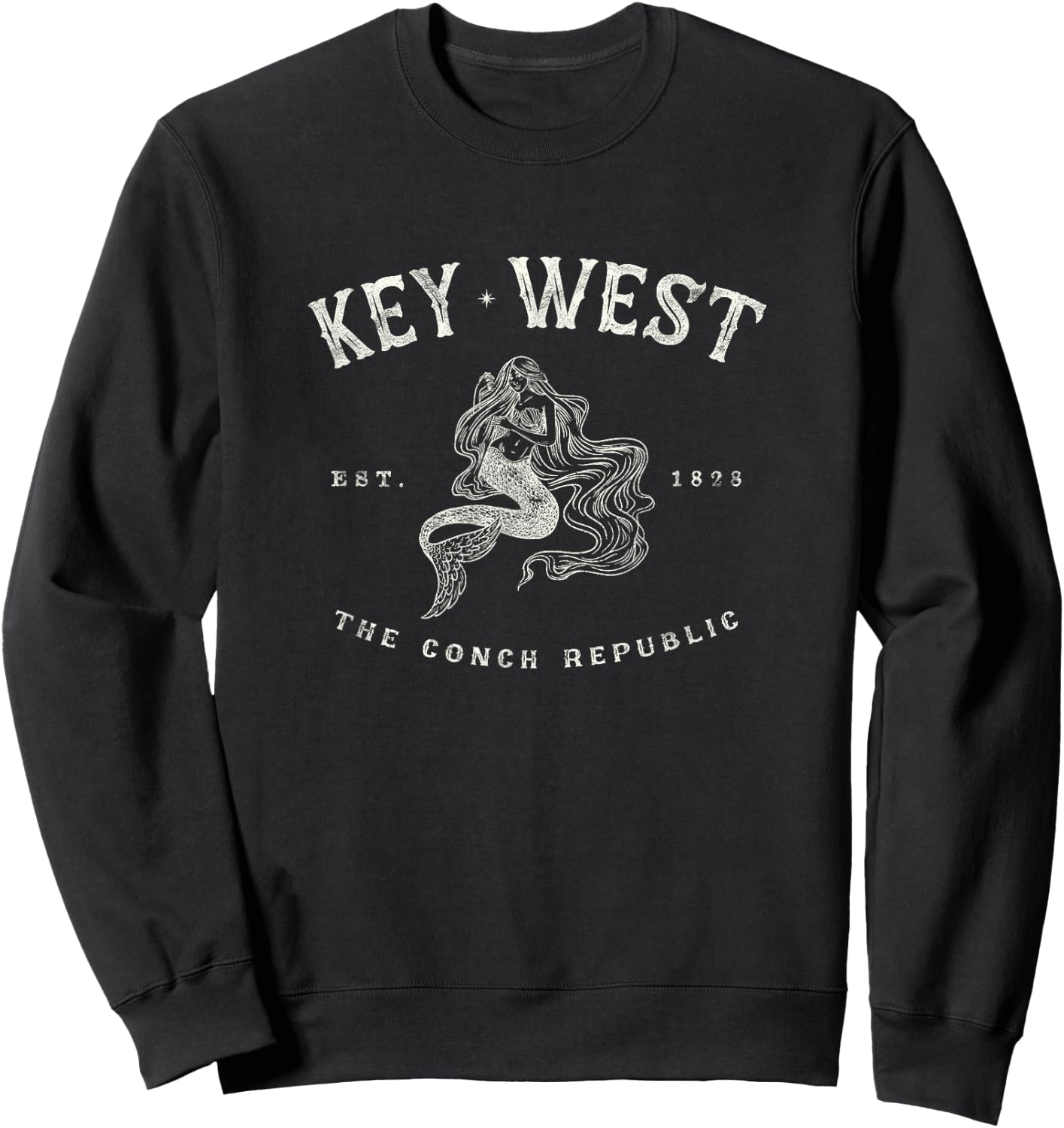 Key West Florida Mermaid Conch Republic Fishing Gift Sweatshirt - Sweatshirt | Black
