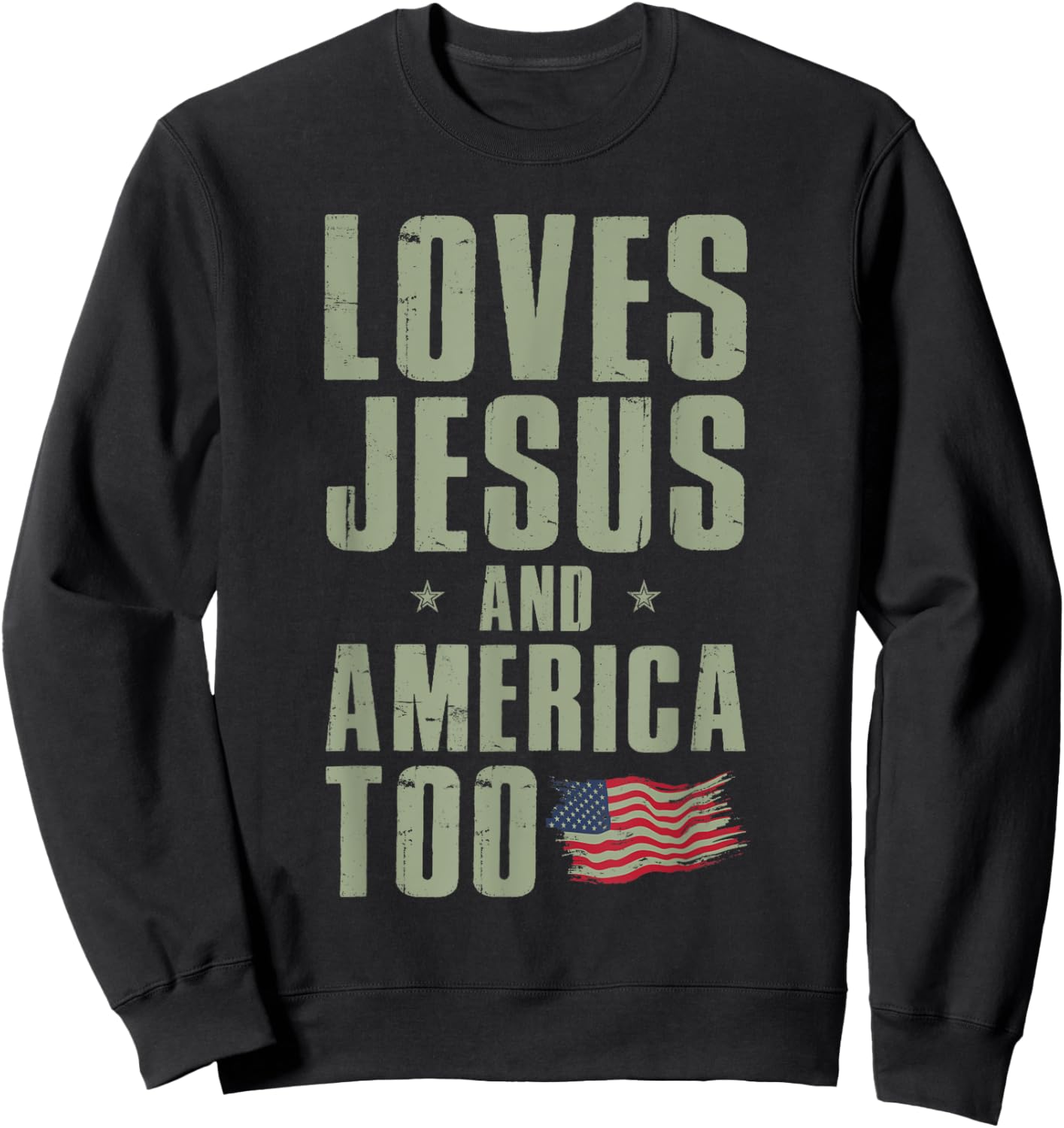 Loves Jesus and America Too 4th of July Patriotic Kids Men Sweatshirt - Sweatshirt | Black
