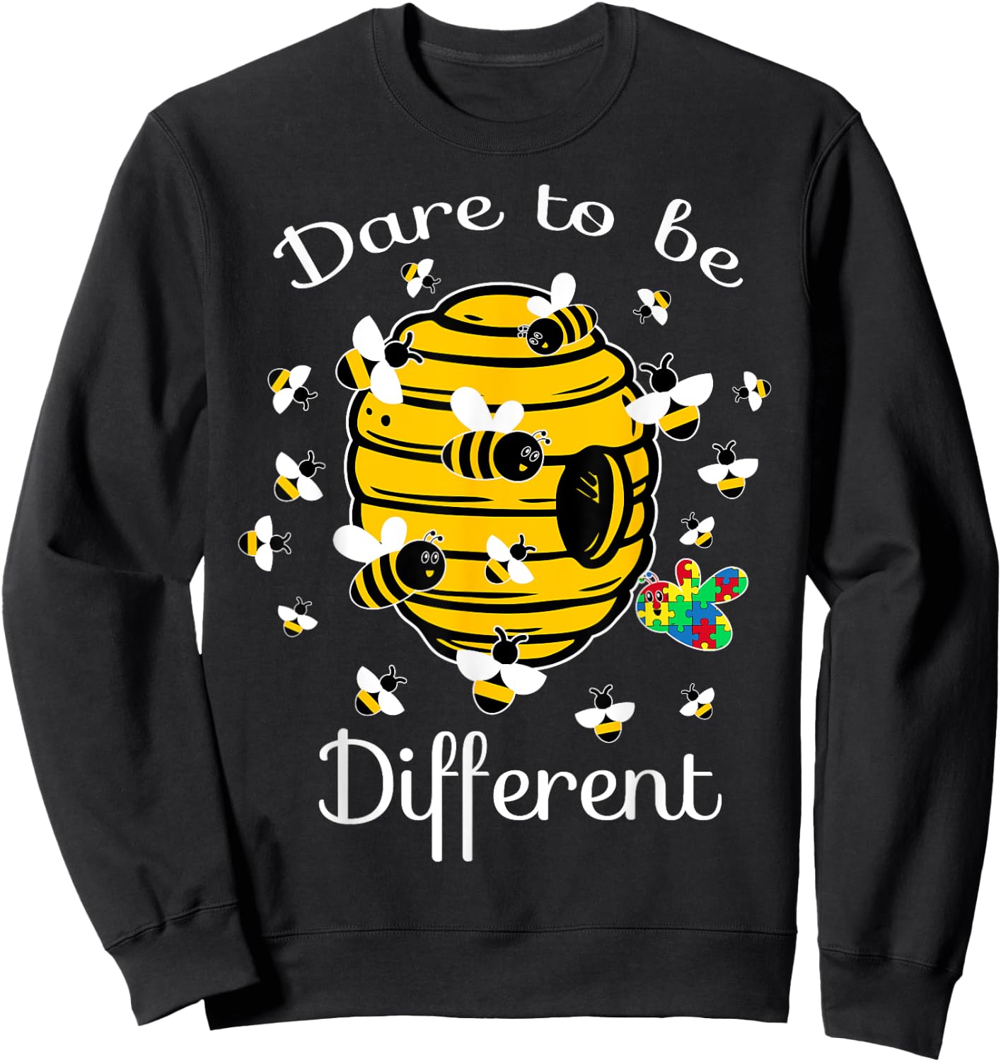 Dare To Be Different Bee Puzzle Cool Autism Awareness Gift Sweatshirt - Sweatshirt | Black