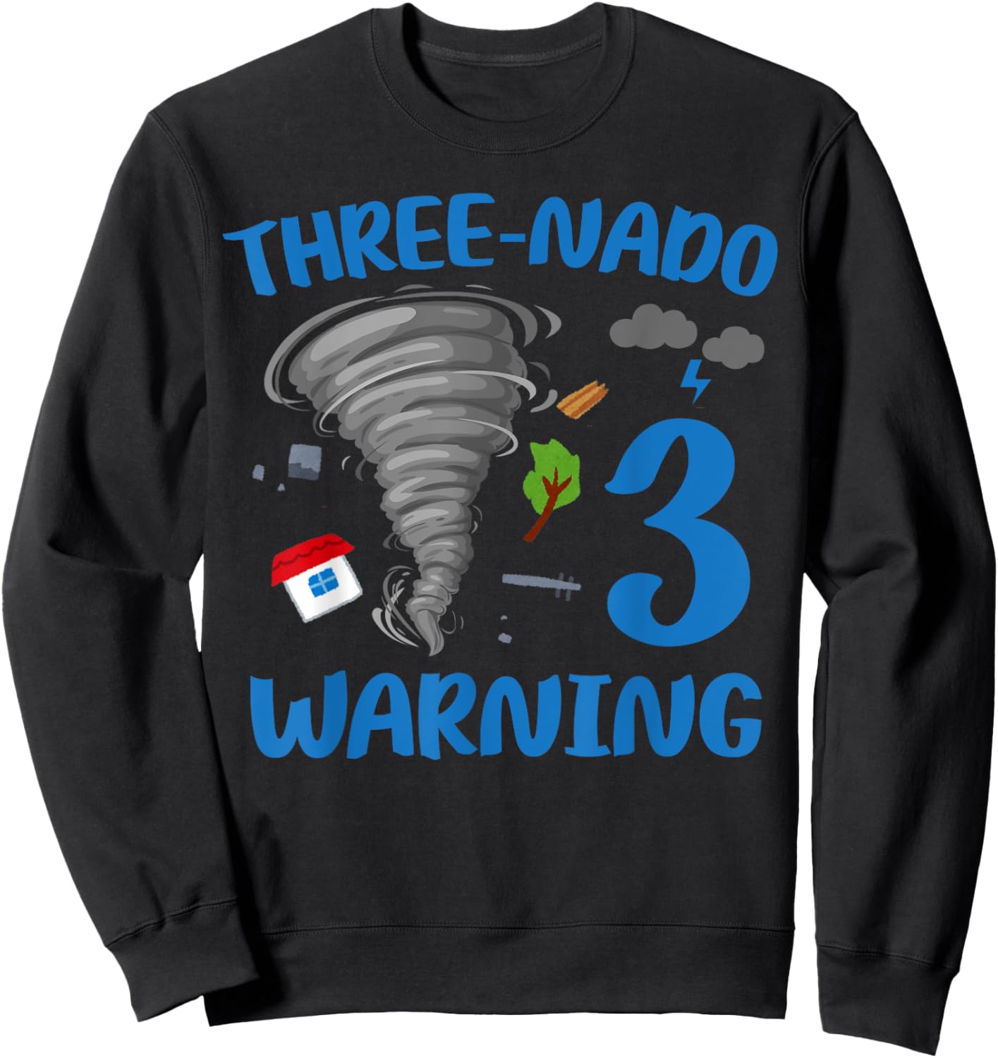 Kids Three-nado Warning 3rd Birthday Party Theme Tornado Boy Sweatshirt - Sweatshirt | Black