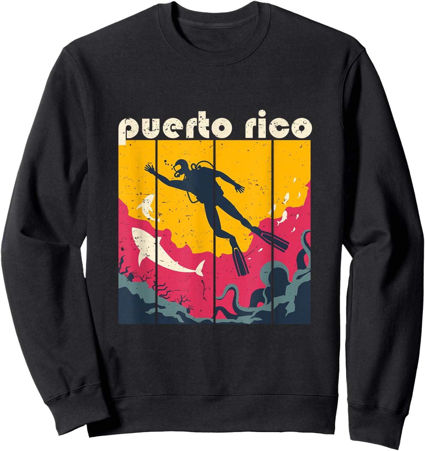 Vintage Retro Puerto Rico Diving and Snorkeling Scuba Diver Sweatshirt - Sweatshirt | Black