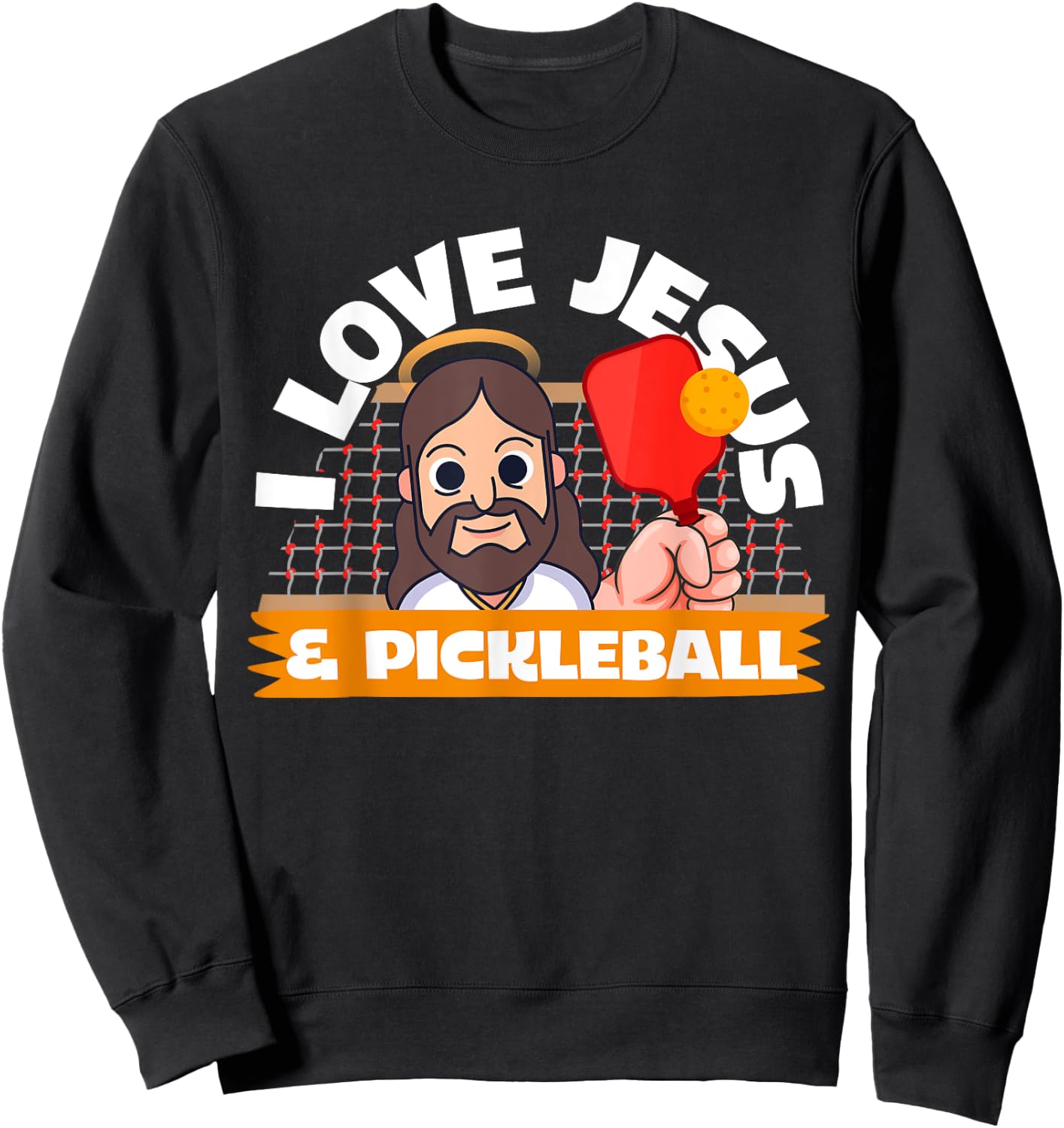 I Love Jesus & Pickleball Cartoon Fitness Workout Gift Sweatshirt - Sweatshirt | Black
