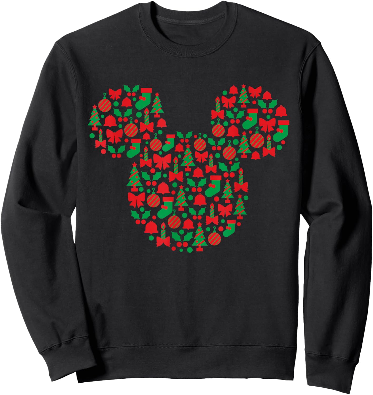 Disney Mickey Mouse Icon Red and Green Holiday Short Sleeve Sweatshirt - Sweatshirt | Black