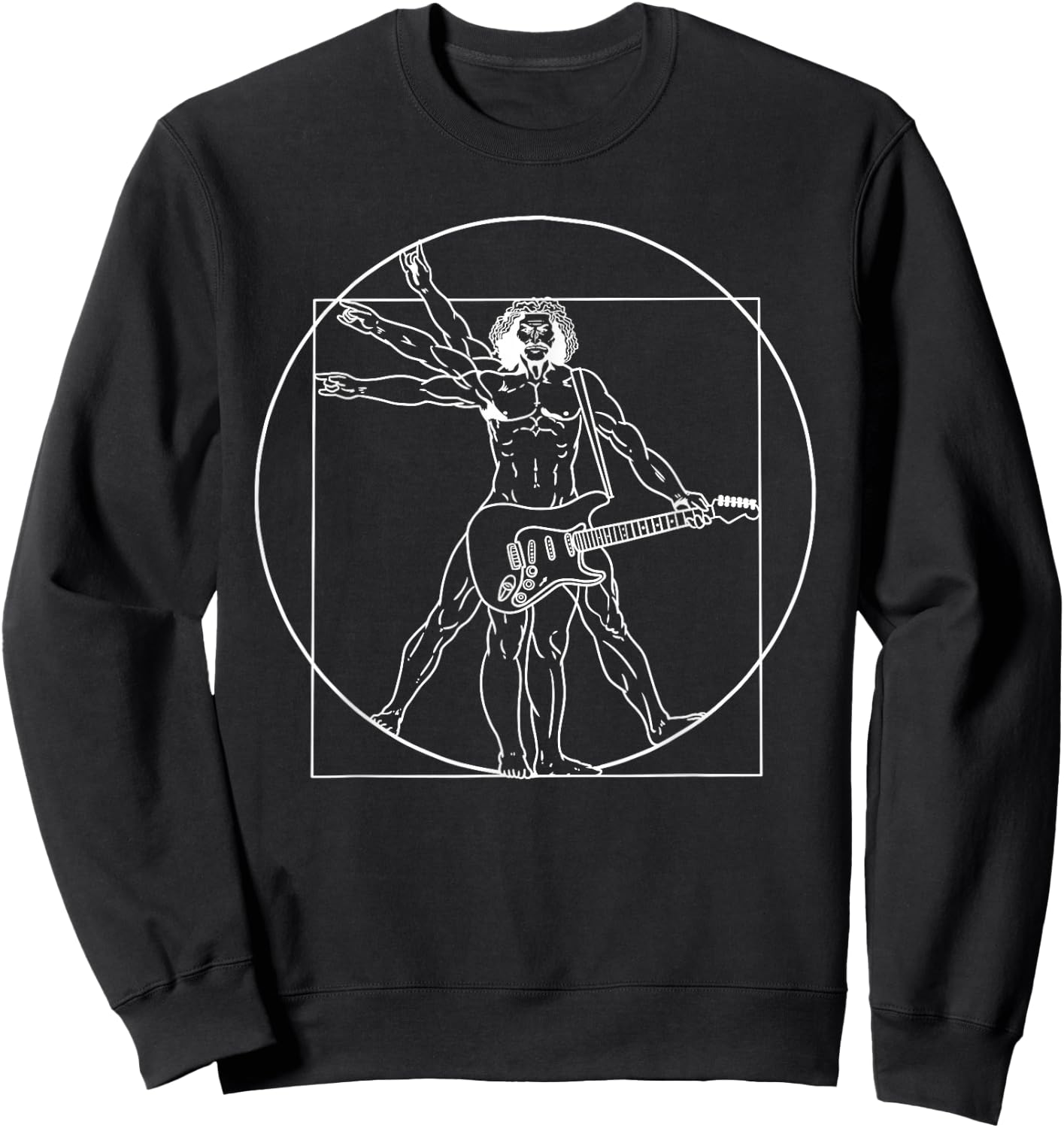 Guitar Shirt Da Vinci Vitruvian Man Guitar Player Musicians Sweatshirt - Sweatshirt | Black