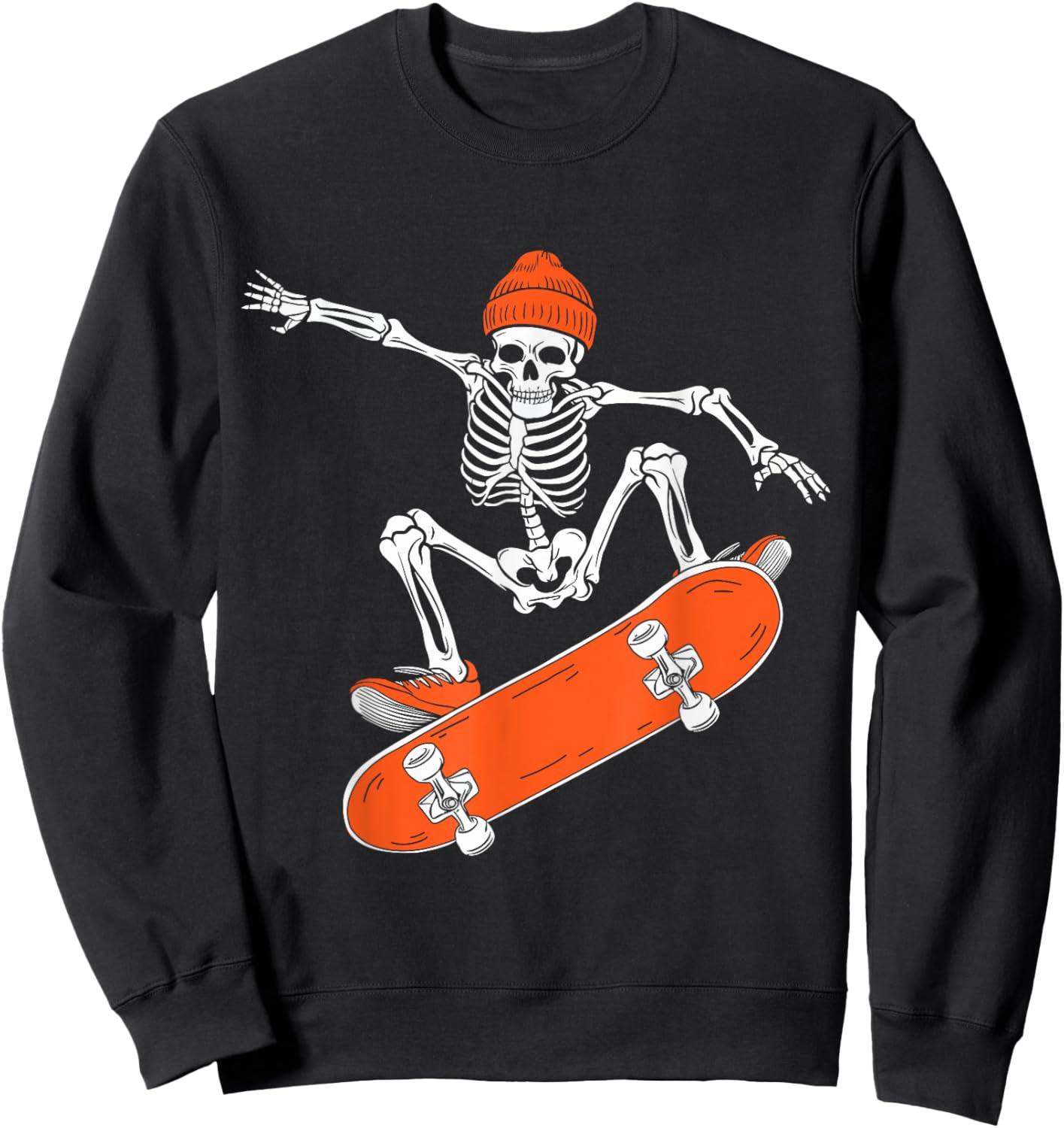 Skateboarding Skeleton Riding Skateboard Halloween Skater Sweatshirt - Sweatshirt | Black