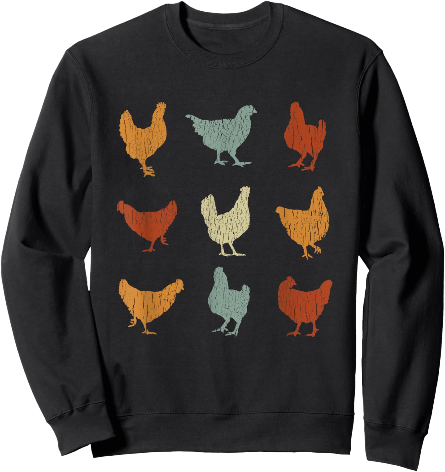 Cool Retro Domesticated Birds Animal Lover Outfit Vintage Chickens Funny Cute Farm Pet Owner Gift -Adults Black Small Classic Fit Short Sleeve Cotton Blend Chicken-Print Sweatshirt - Sweatshirt | Black