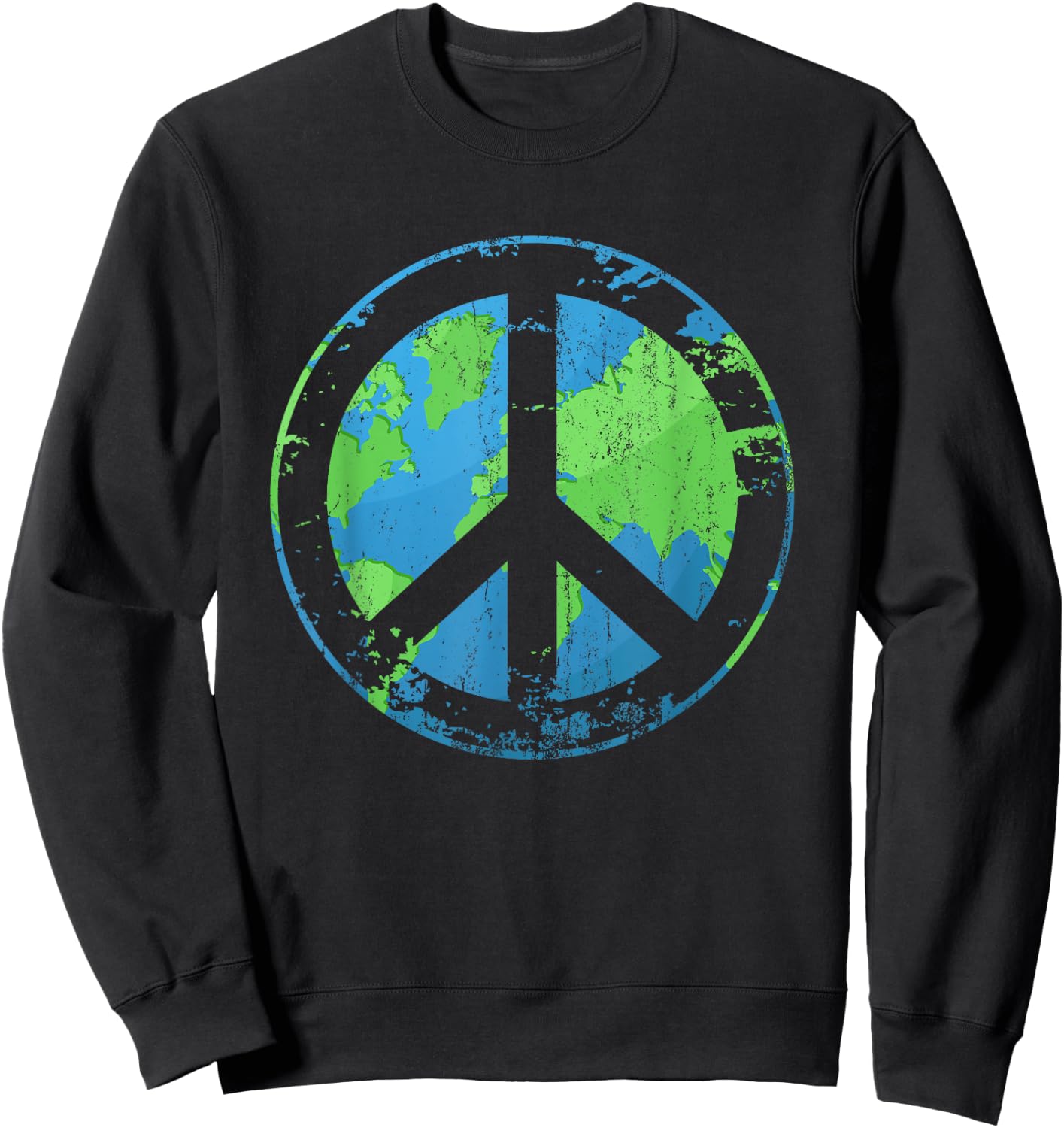 Distressed Peace On Earth Retro 60s 70s Hippie Kindness Sweatshirt - Sweatshirt | Black