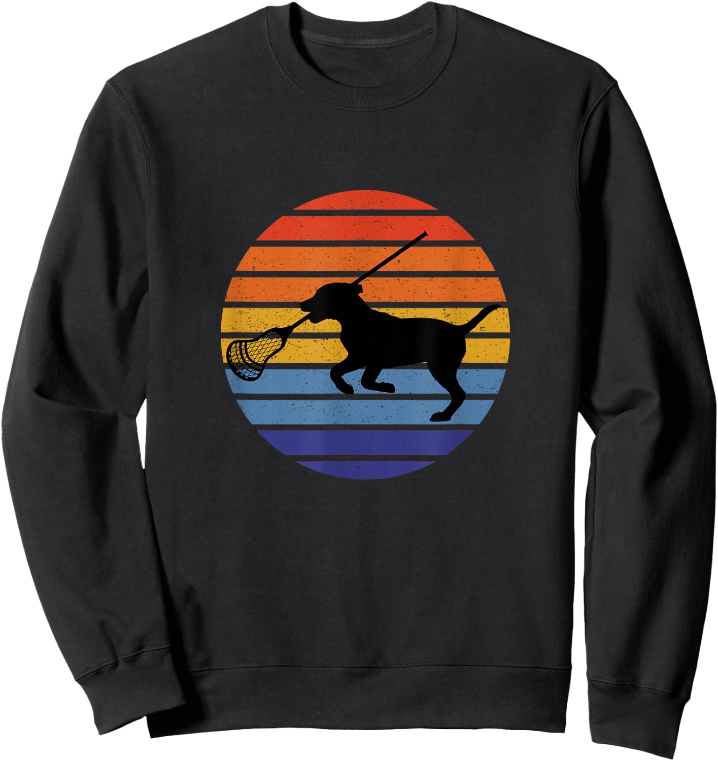 Lacrosse Dog Lover Silhouette, Retro Vintage Lax Sunset Women Kids Sweatshirt - Sweatshirt | Black