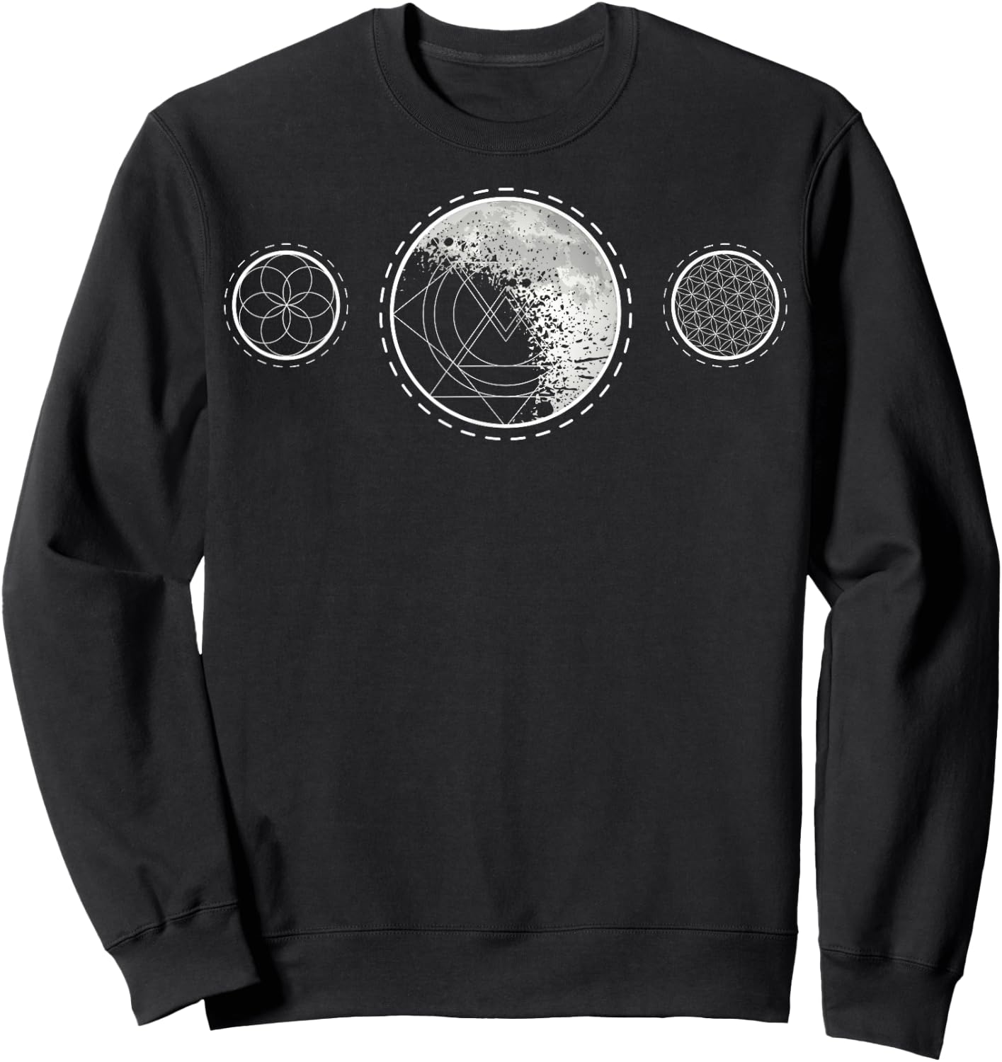 Sacred Geometry Moon for a Spiritual Zen Gothic Mandala Sweatshirt - Sweatshirt | Black