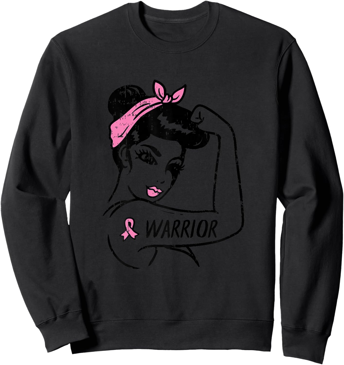 Fighting Breast Cancer Warrior Rosie Riveter Pink Women Sweatshirt - Sweatshirt | Black