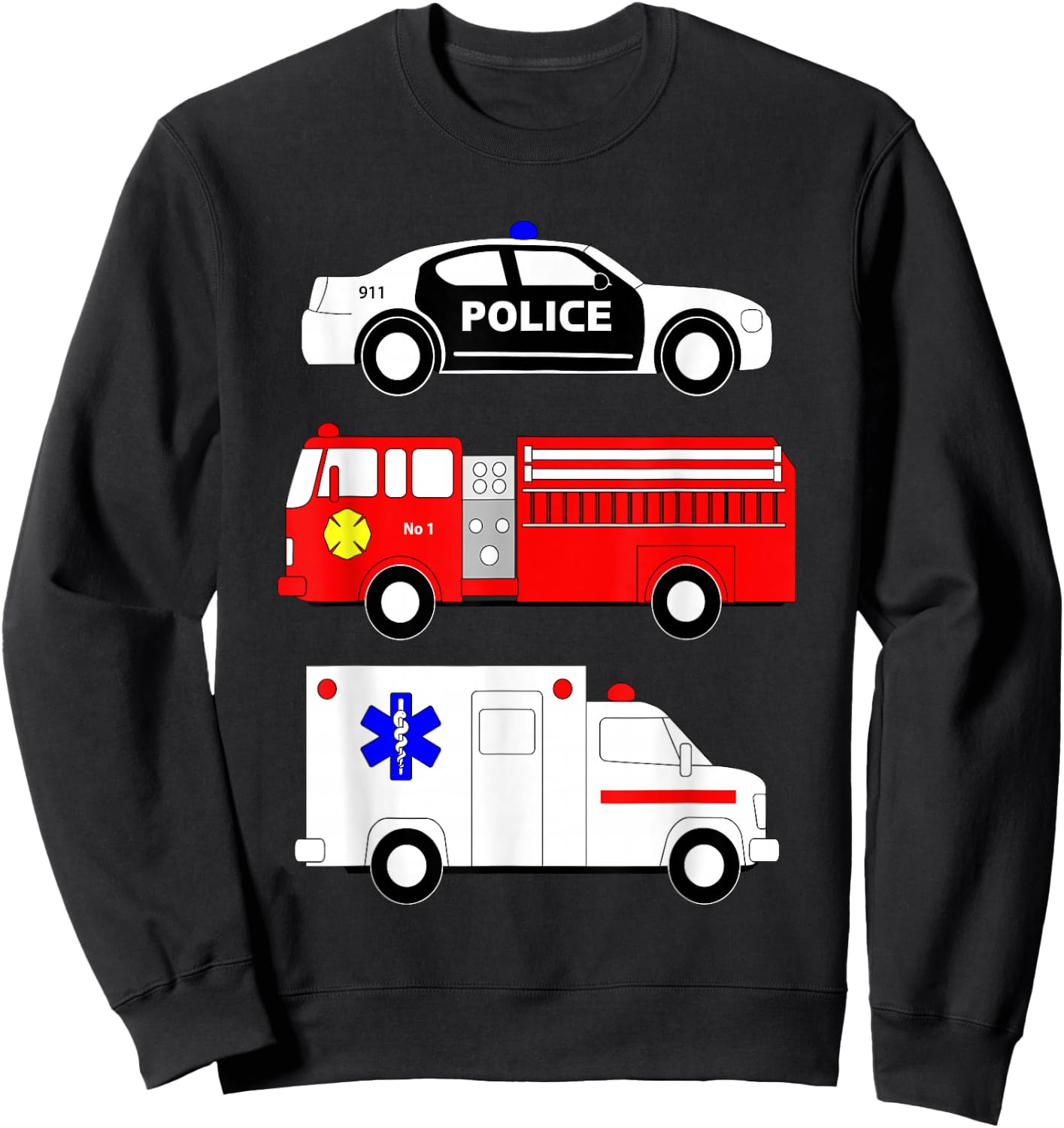 Police Car Fire Truck Ambulance First Responders Design Sweatshirt - Sweatshirt | Black