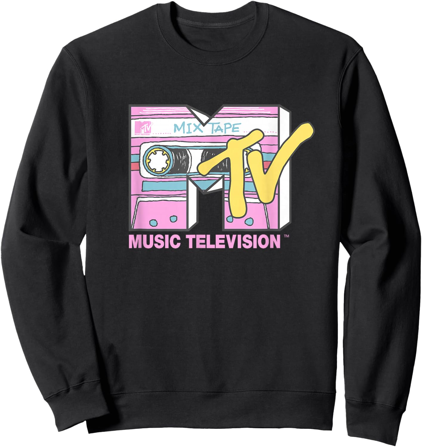 MTV Retro Neon Mix Tape Vintage Cassette Sketch Logo Sweatshirt - Sweatshirt | Black