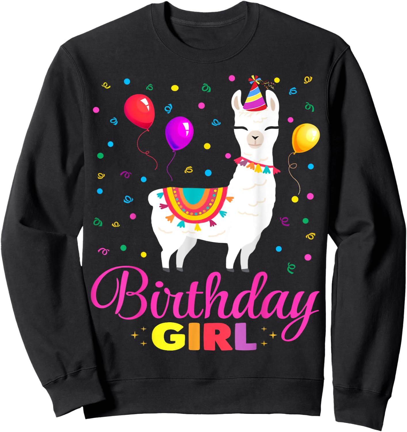 Cute Llama Shirt Party Animal Funny Gift Birthday Girl Sweatshirt - Sweatshirt | Black