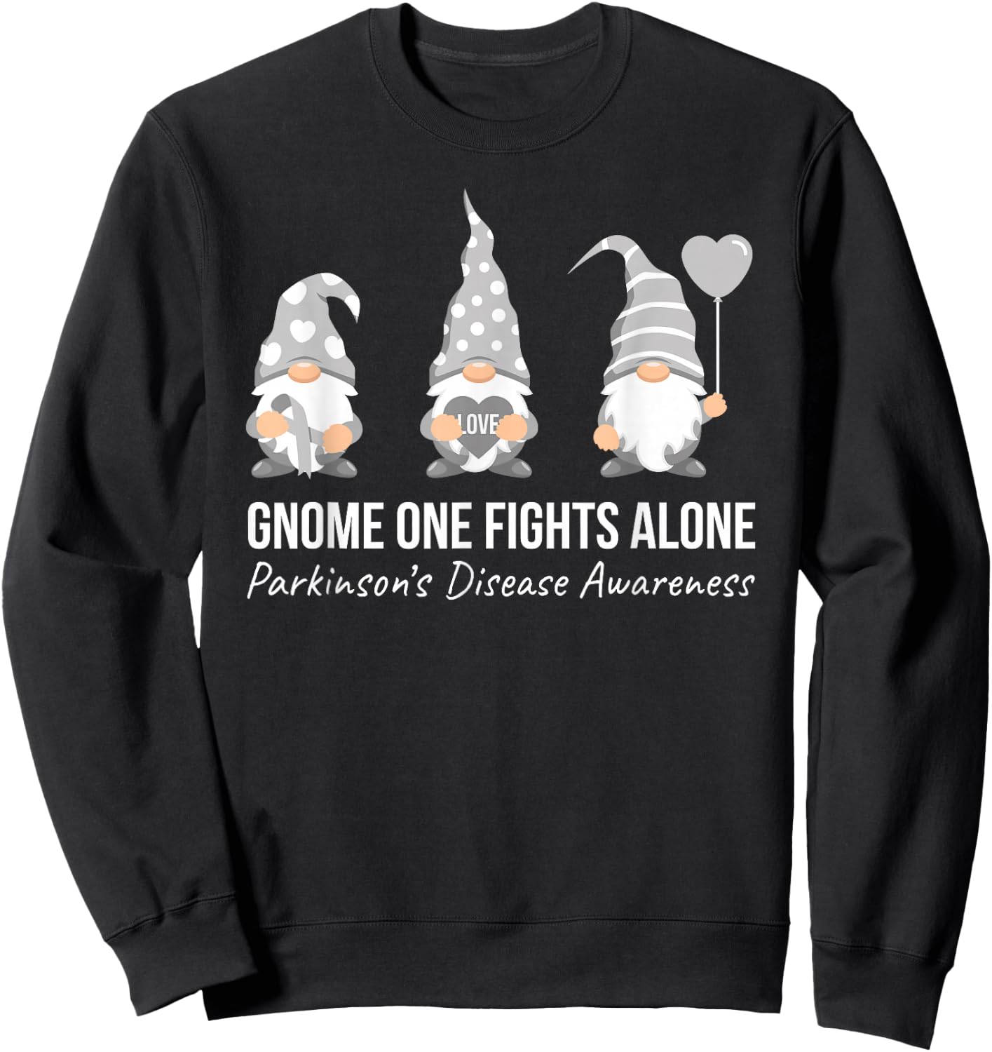 Gnome One Fights Alone T Shirt Parkinsons Awareness Ribbon Sweatshirt - Sweatshirt | Black