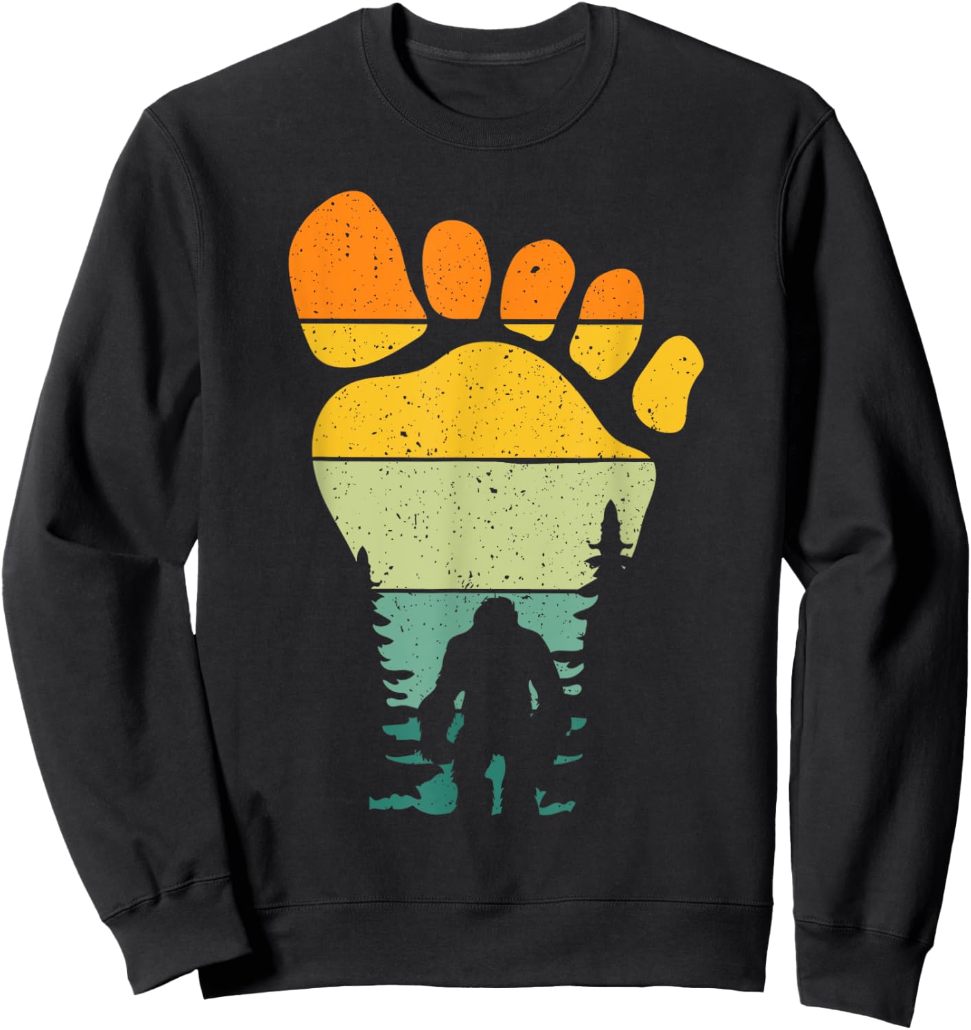 Funny Retro Bigfoot Sasquatch Believer Vintage Footprint Sweatshirt - Sweatshirt | Black