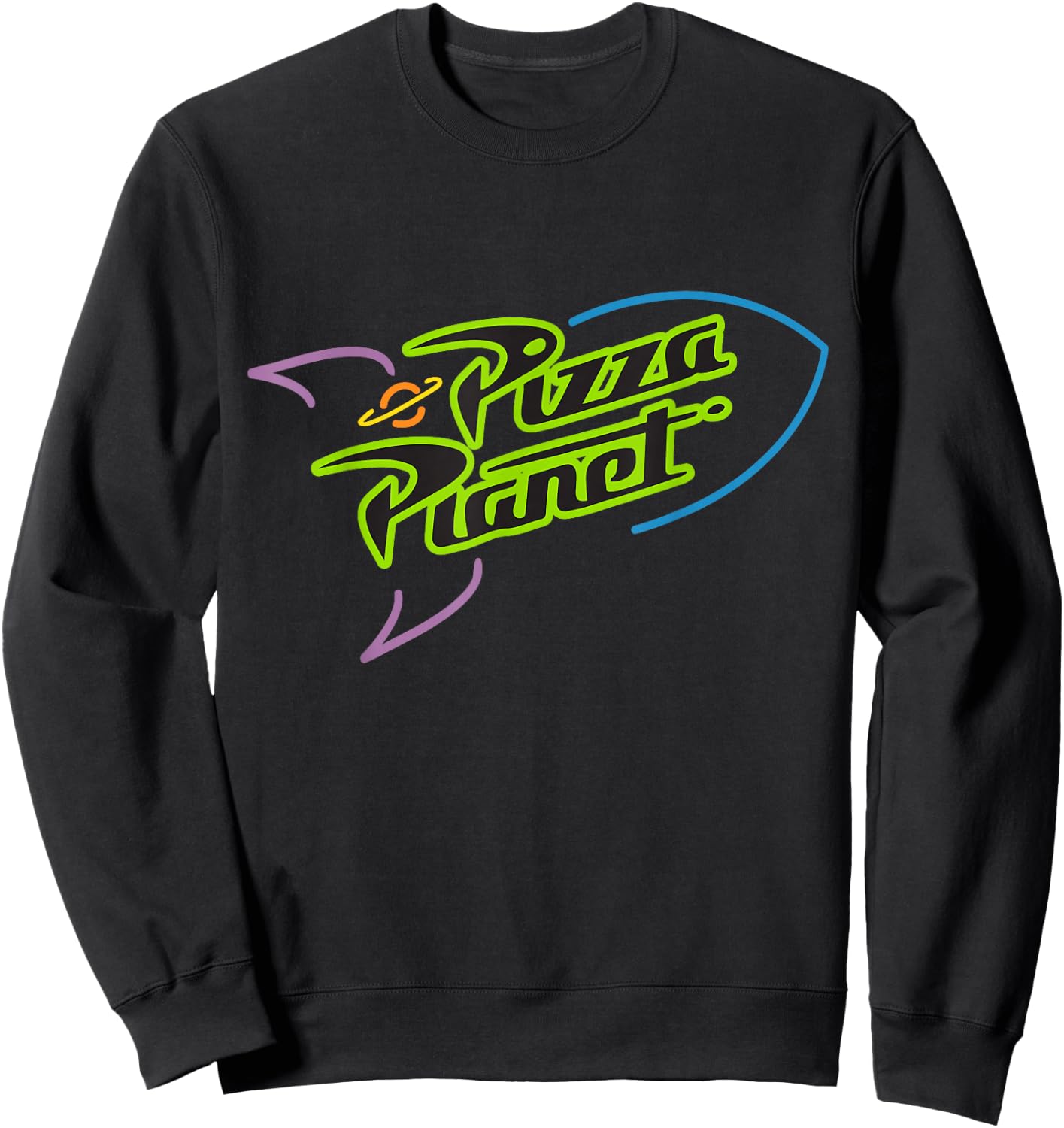 Disney Pixar Toy Story Pizza Planet Rocket Ship Neon Sweatshirt - Sweatshirt | Black