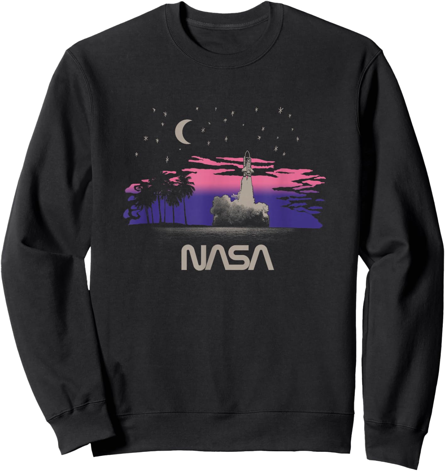 NASA Pink and Purple Sunset Space Shuttle Launch Science Sweatshirt - Sweatshirt | Black