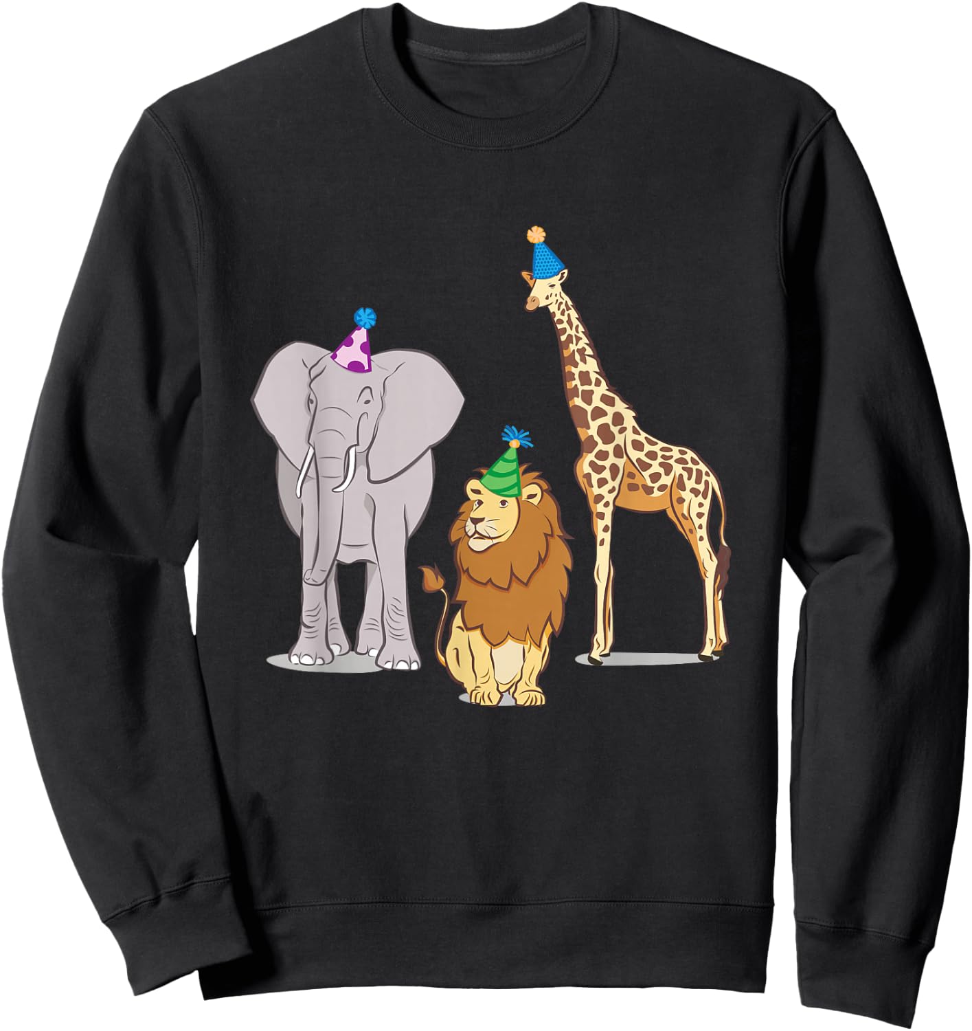 Party Animal Theme! Elephant, Giraffe & Lion! Sweatshirt - Sweatshirt | Black