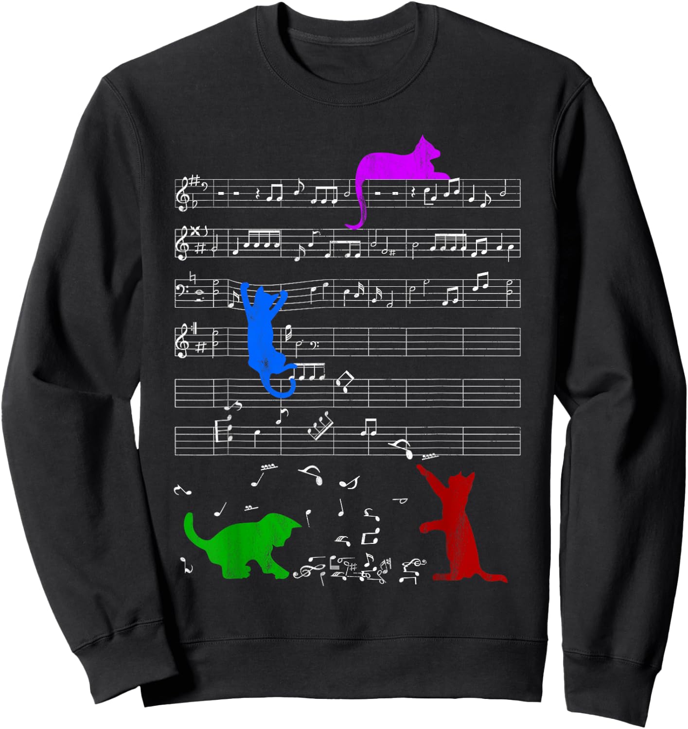 Cute Colored Cats Music Notes Musician Clef Piano Sweatshirt - Sweatshirt | Black
