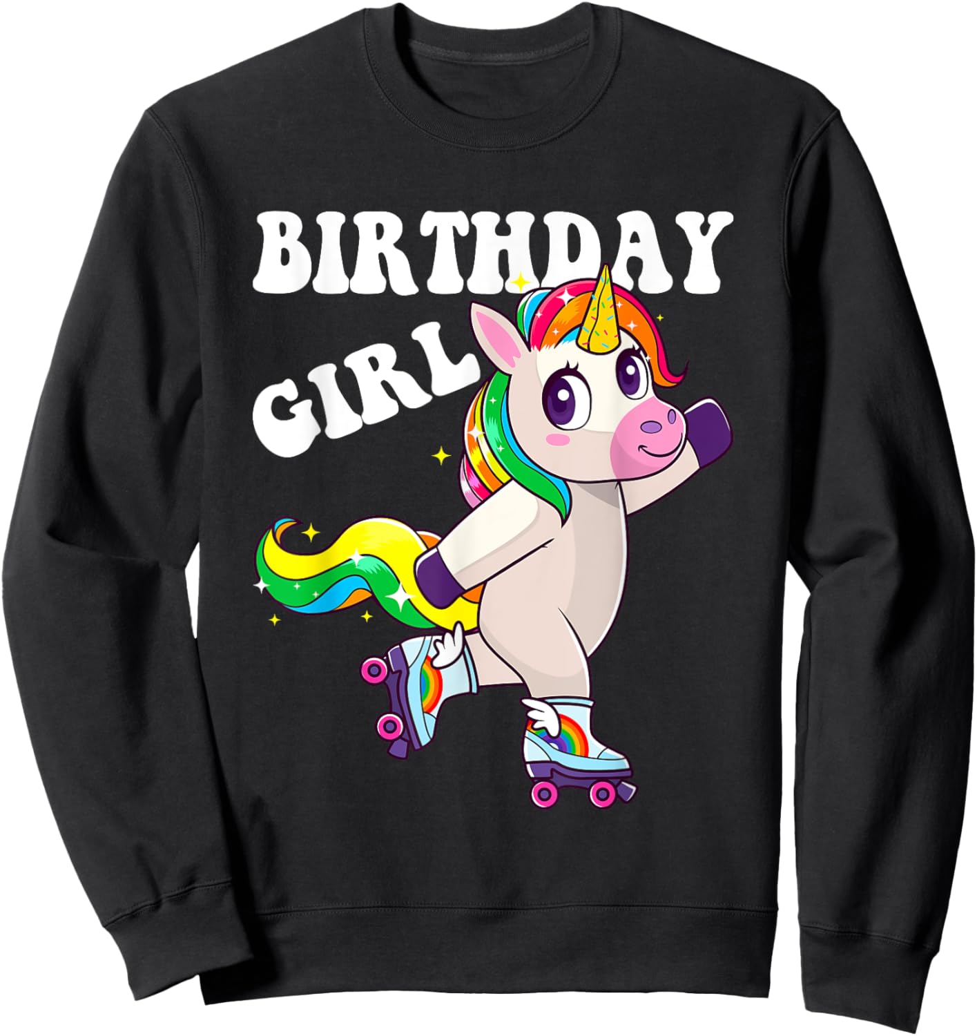 Roller Girl Unicorn Retro Birthday Rolling Skates Girls Kids Sweatshirt - Sweatshirt | Black