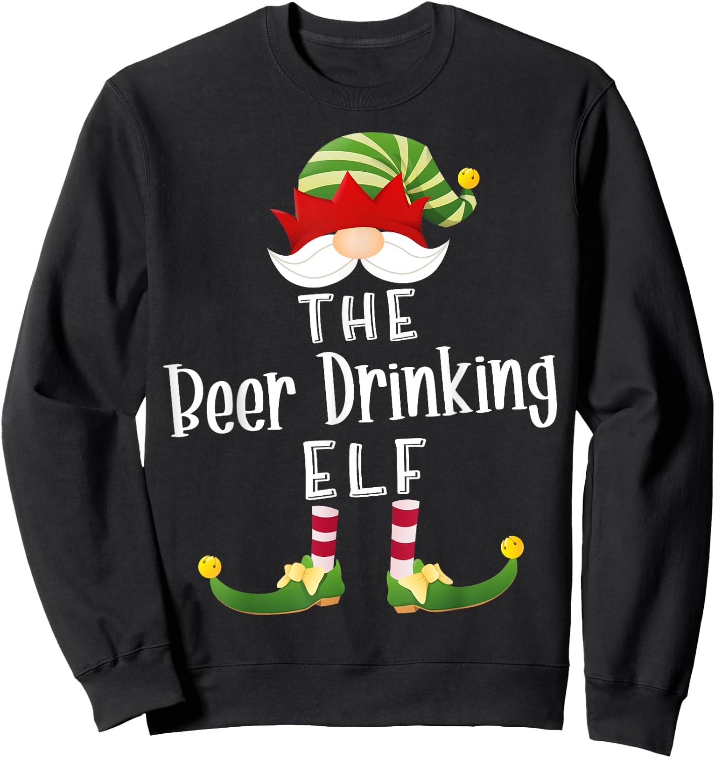 Beer Drinking Elf Group Christmas Funny Pajama Party Sweatshirt - Sweatshirt | Black