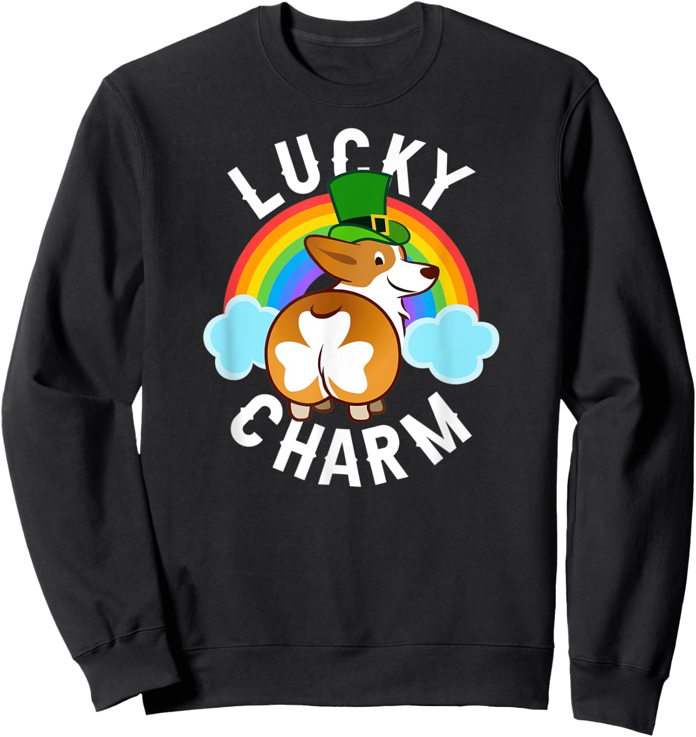 Corgi Leprechaun - Lucky Charm - St. Patricks Day Sweatshirt - Sweatshirt | Black