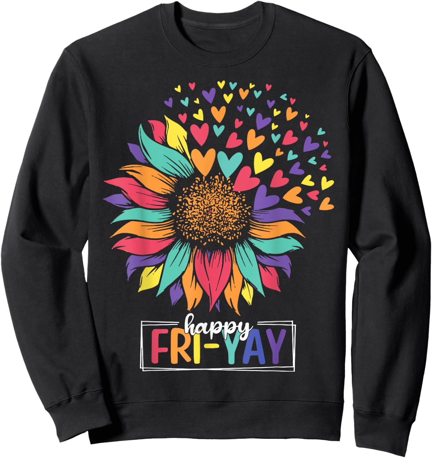 Sunflower Happy Fri-Yay Teacher Friday Sweatshirt - Sweatshirt | Black