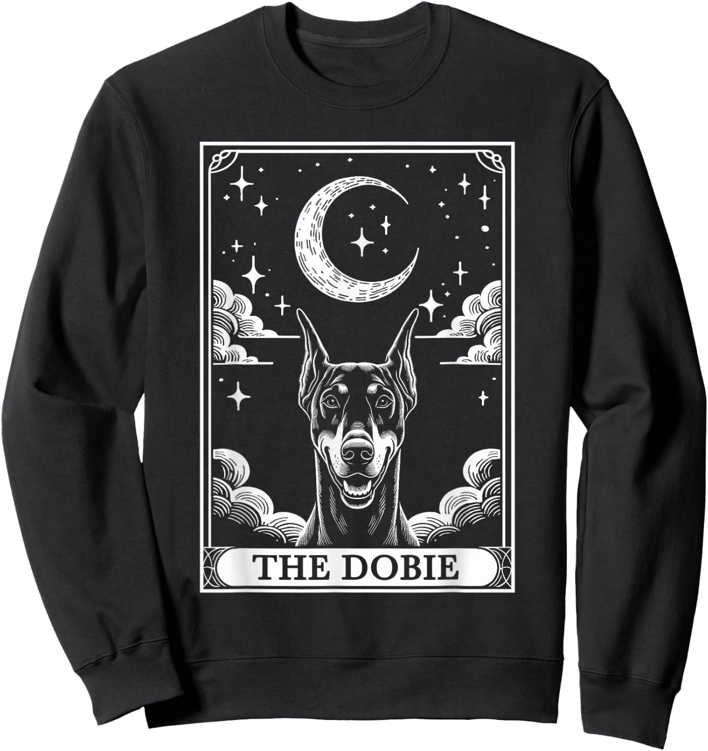 Tarot Card Vintage Crescent Moon Doberman Pinscher Dog Mom Sweatshirt - Sweatshirt | Black
