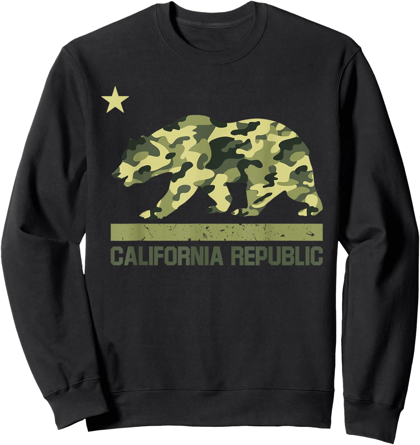 California Republic Flag Camo Bear Star Camouflage LA Cali Sweatshirt - Sweatshirt | Black