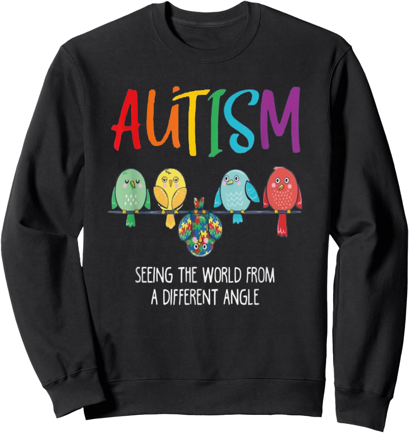 Autism Awareness Cute Owl Color Puzzles autism kids Sweatshirt - Sweatshirt | Black