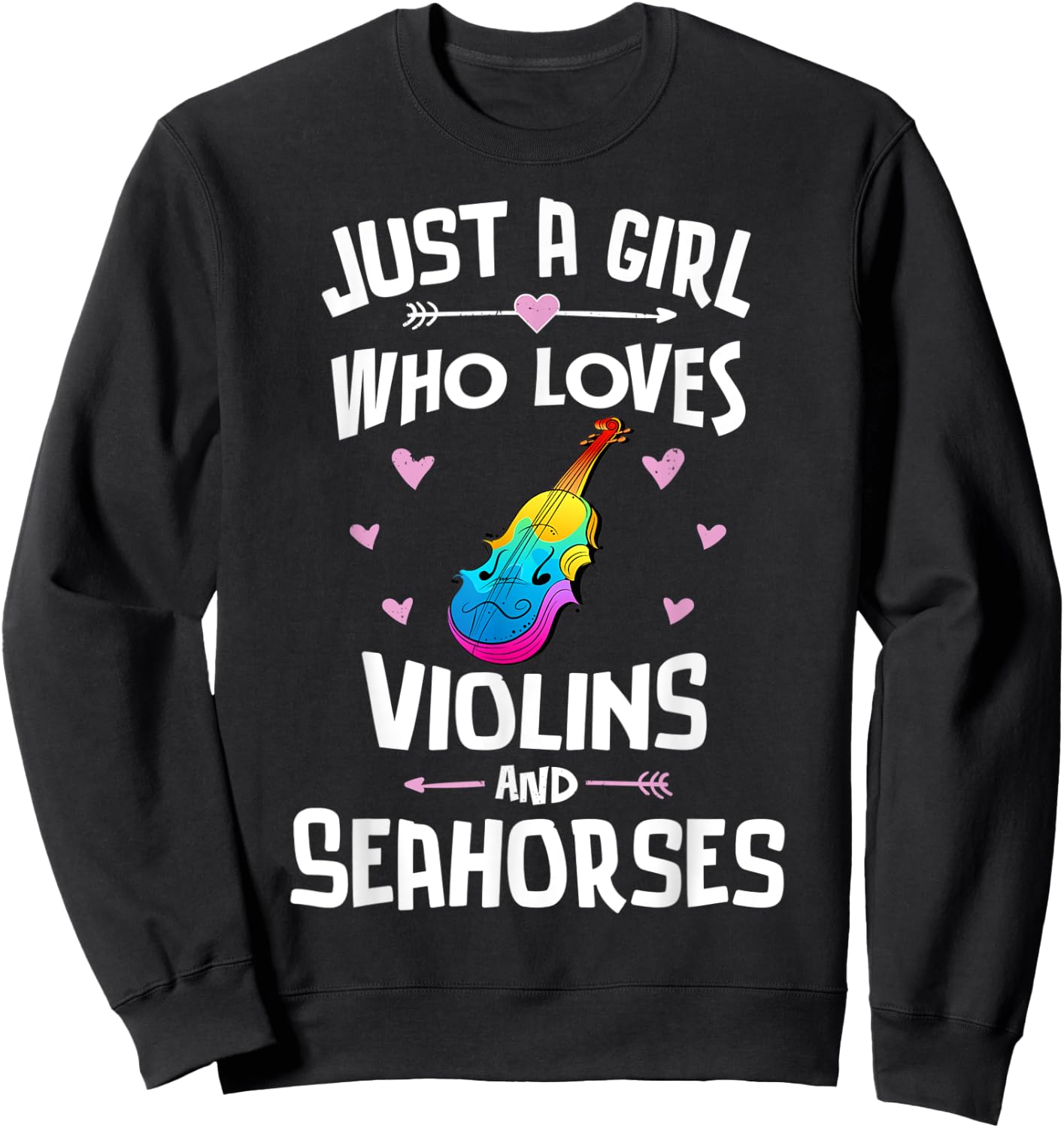 Violins And Seahorses Gifts for Girls Women Sweatshirt - Sweatshirt | Black