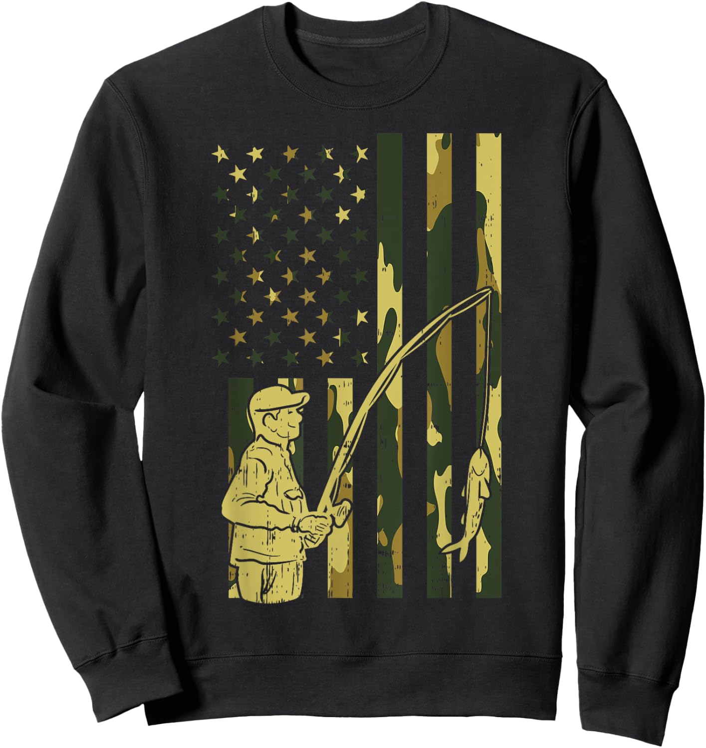 Camo Flag Fisherman Vintage Fishing Patriotic Angler Gift Sweatshirt - Sweatshirt | Black