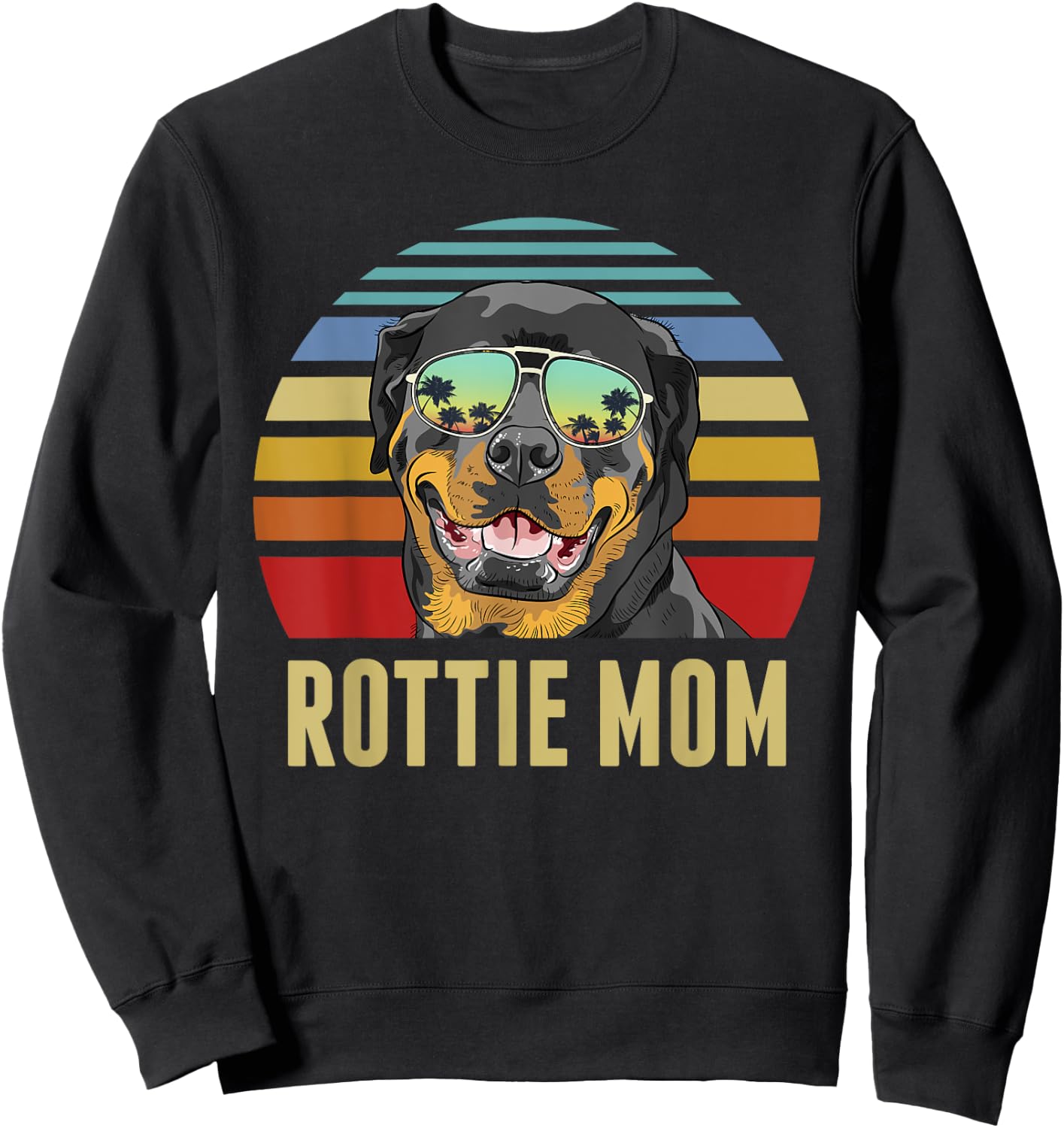 Rottie Mom Rottweiler Dog Vintage Retro Sunset Beach Vibe Sweatshirt - Sweatshirt | Black