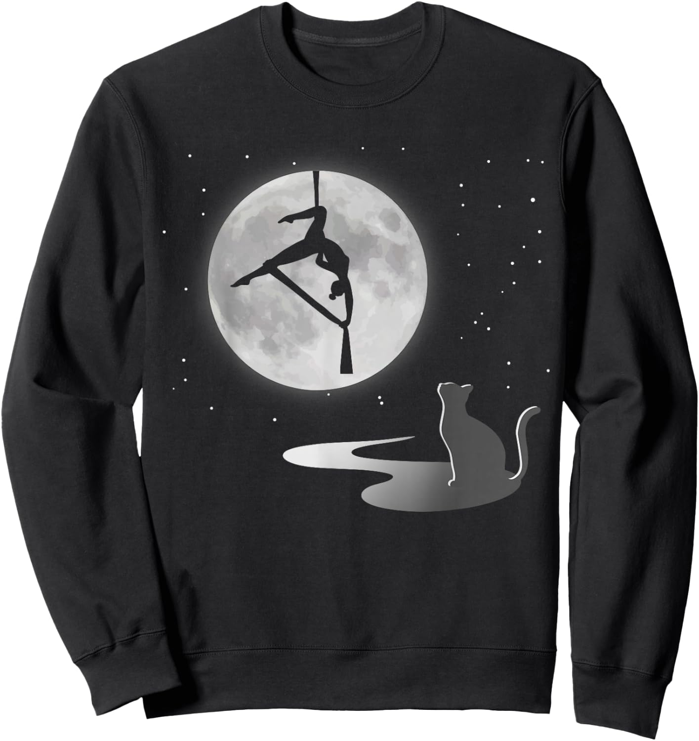 Fly Aerial Yoga Hammock Silks, Stars Moon Cat Lover, Novelty Sweatshirt - Sweatshirt | Black