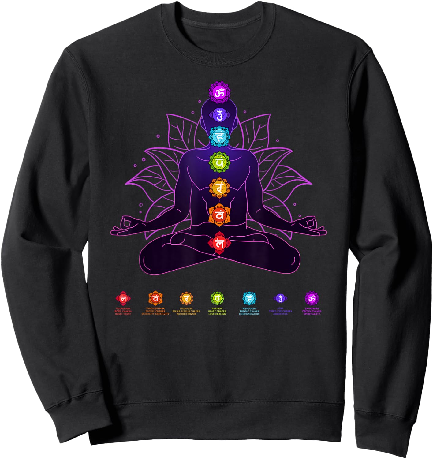 7 Seven Chakras Yoga Spiritual Body System Meditation White Sweatshirt - Sweatshirt | Black