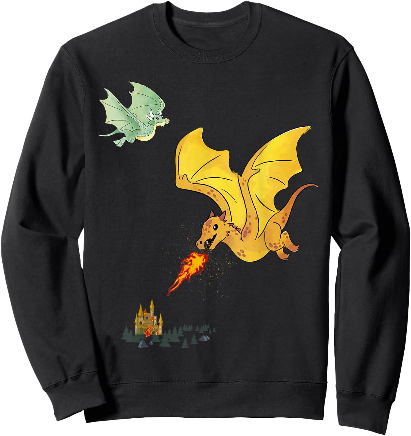 Flying Dragons & Flames Lizard Wyverns Sweatshirt - Sweatshirt | Black