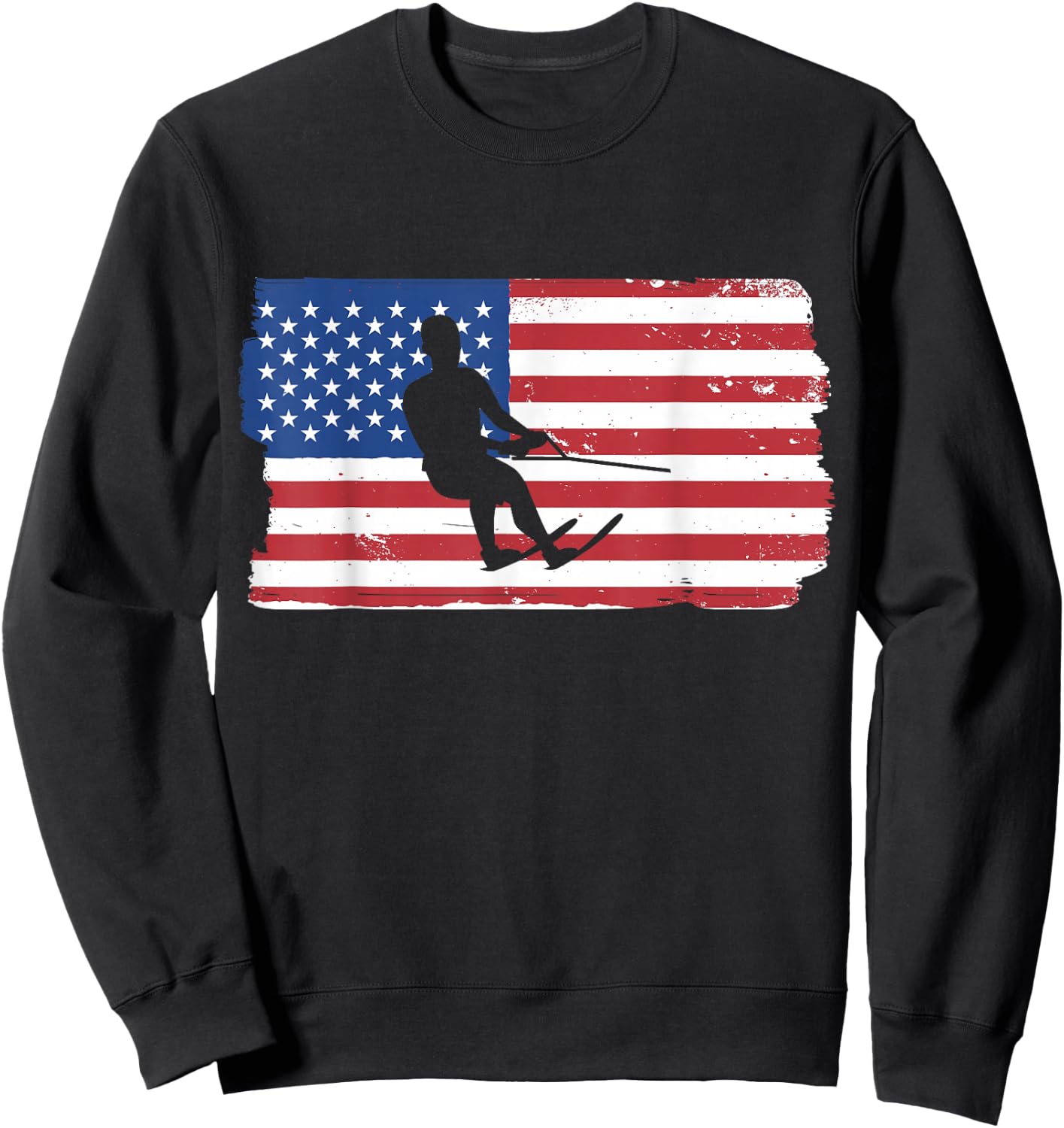 USA Waterskiing Patriotic American Flag Waterskiing Sweatshirt - Sweatshirt | Black