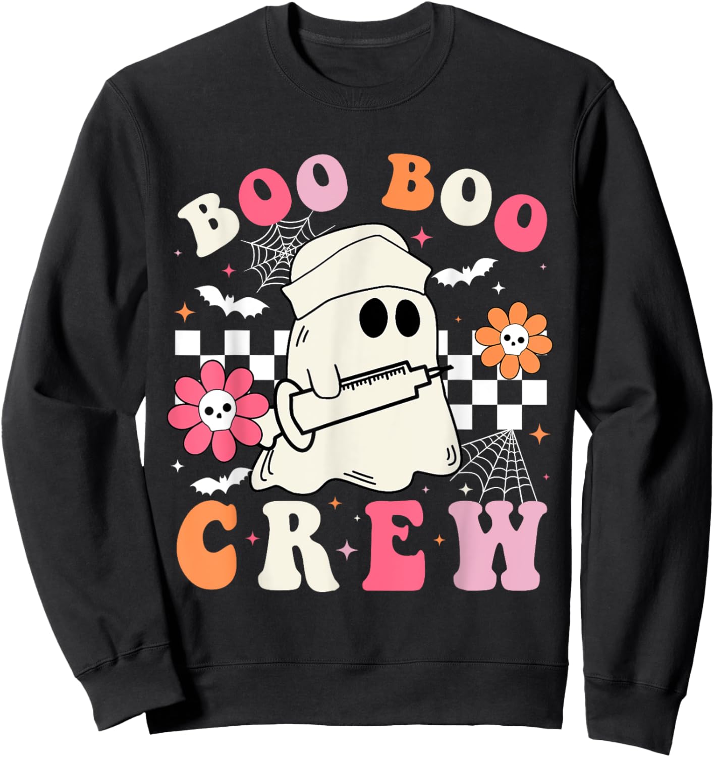 Boo Crew Nurse Halloween Outfits Men Kids Groovy Sweatshirt - Sweatshirt | Black