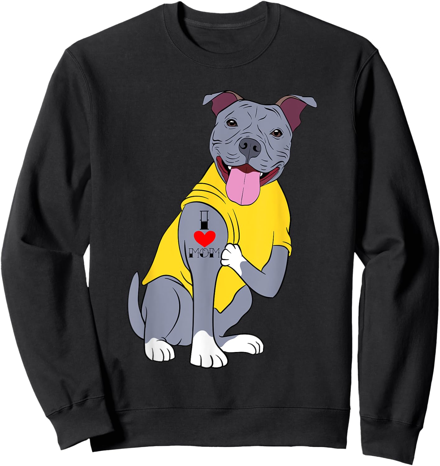 I Love Mom Mommy Mother's Day Collection Pitbull Dog Sweatshirt - Sweatshirt | Black
