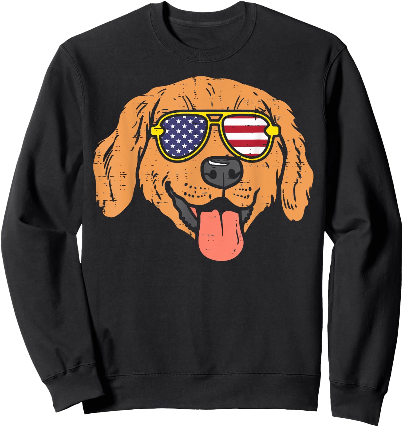 Golden Retriever American USA Flag 4th Of July Fourth Dog Women Kids Men Sweatshirt - Sweatshirt | Black