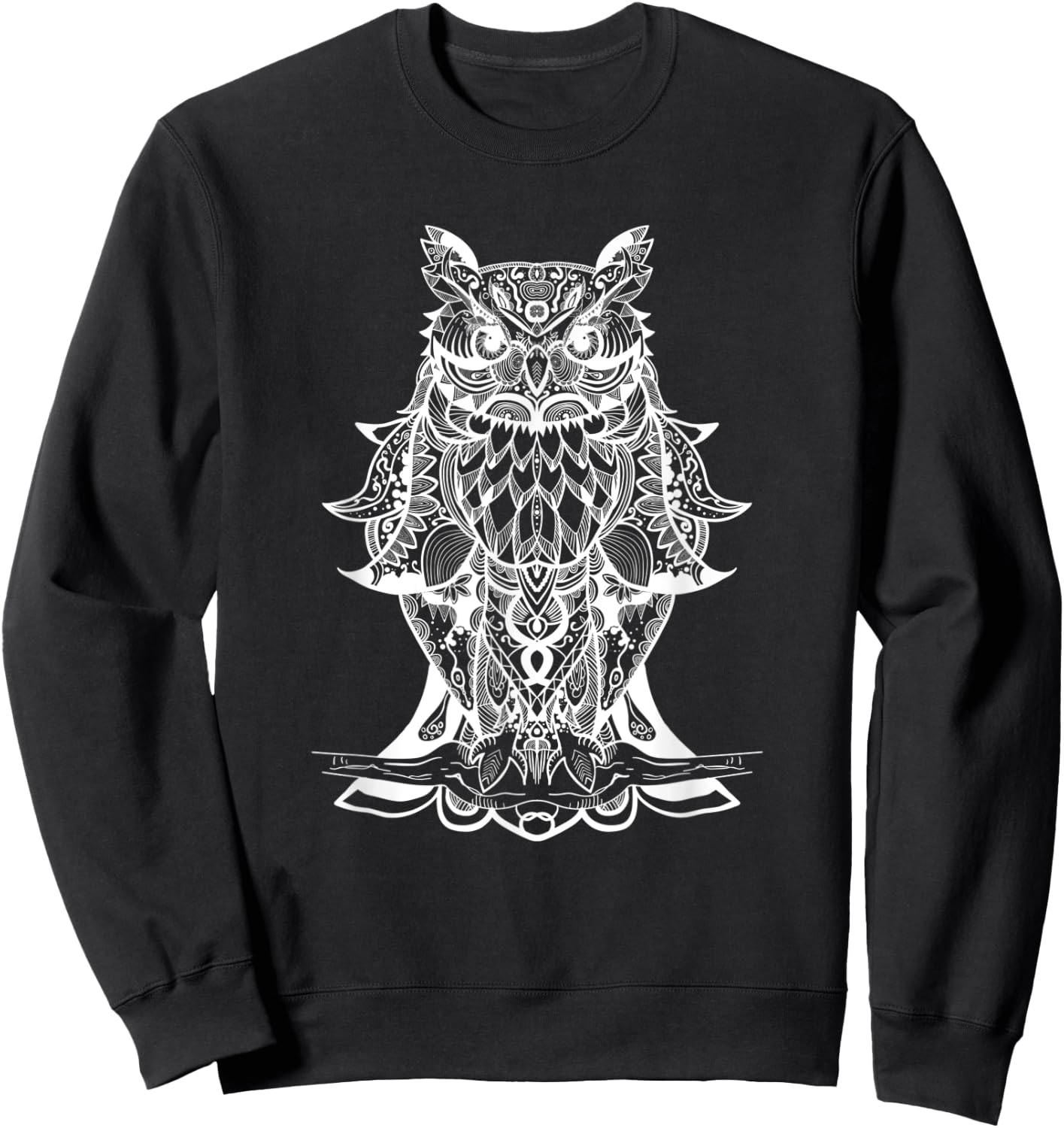 Geometric Owl - Sacred Geometric Mandala Animal Sweatshirt - Sweatshirt | Black