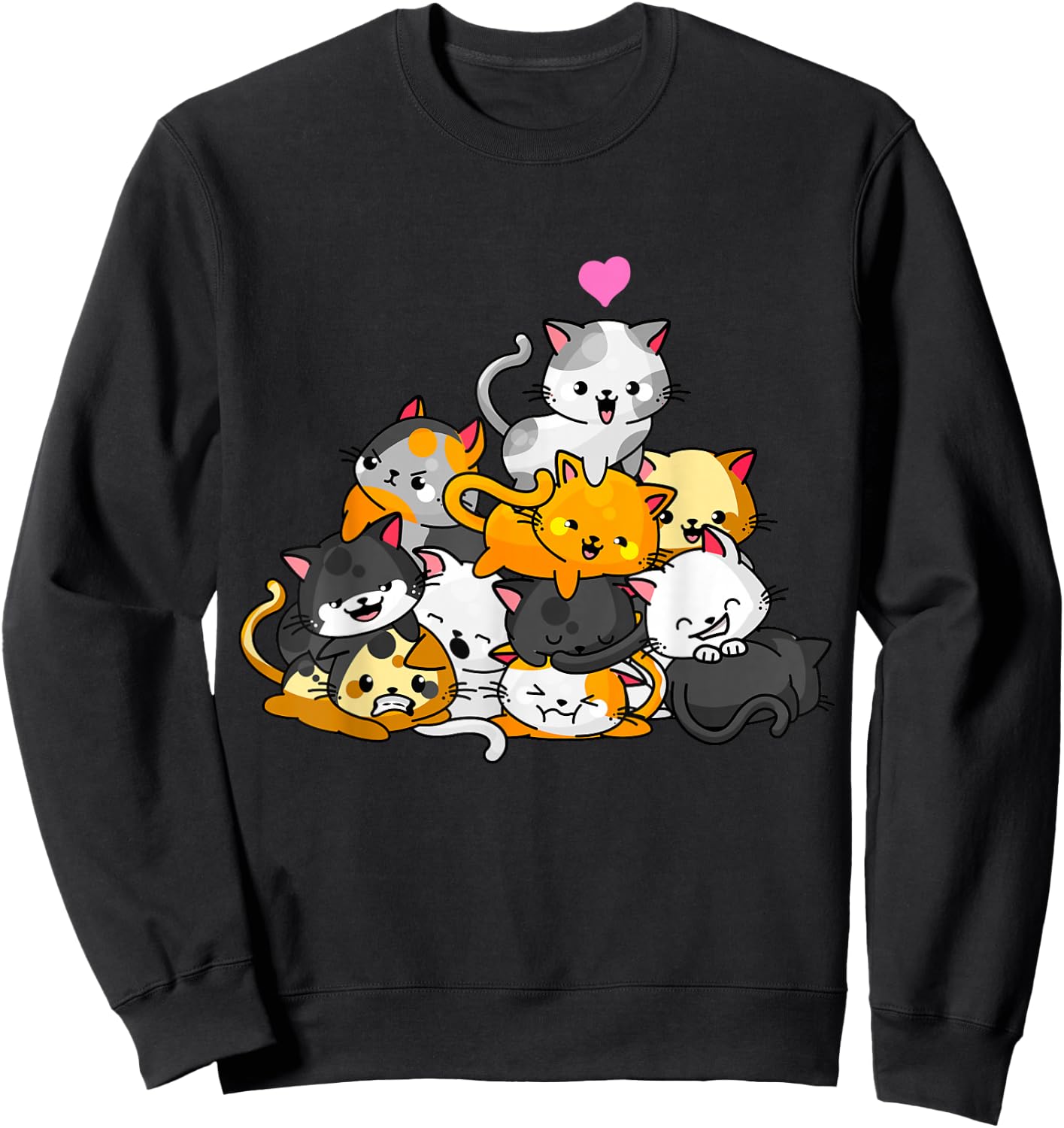 Cat Cute Kitty Pile Cats Anime Kawaii Neko Gift Women Girls Small Sweatshirt - Sweatshirt | Black