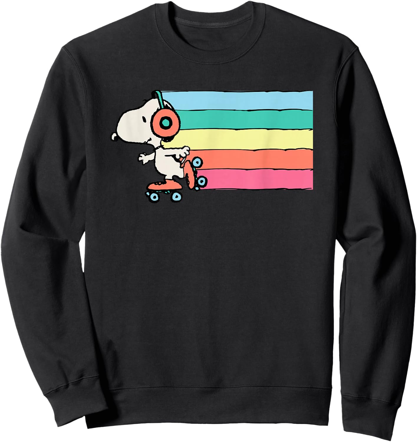 Peanuts Snoopy Roller Skating Rainbow Sweatshirt - Sweatshirt | Black