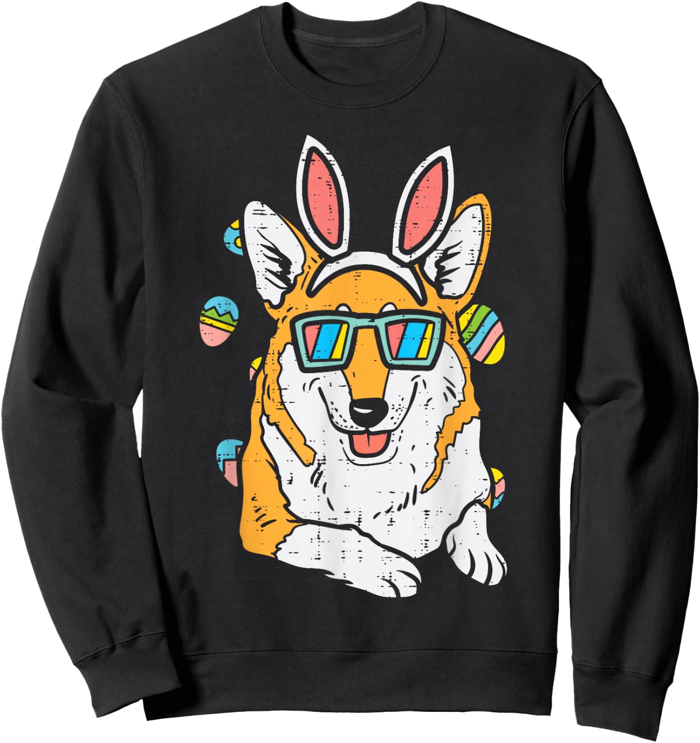 Welsh Corgi Bunny Ears Glasses Eggs Easter Dog Owner Lover Sweatshirt - Sweatshirt | Black