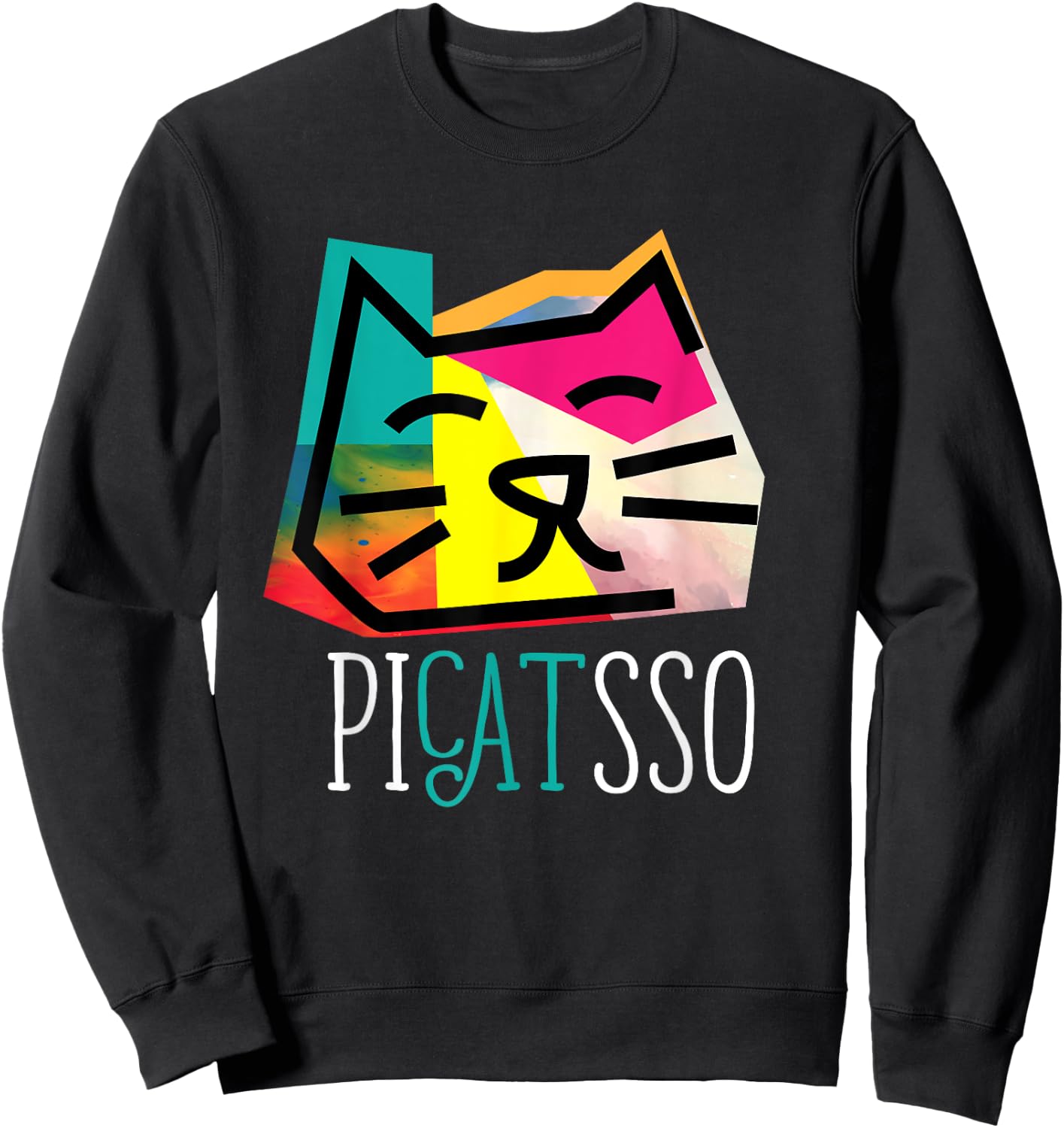 Artist I Art Teacher I Picatsso I Funny Abstract Cat Women Girls Kids Sweatshirt - Sweatshirt | Black