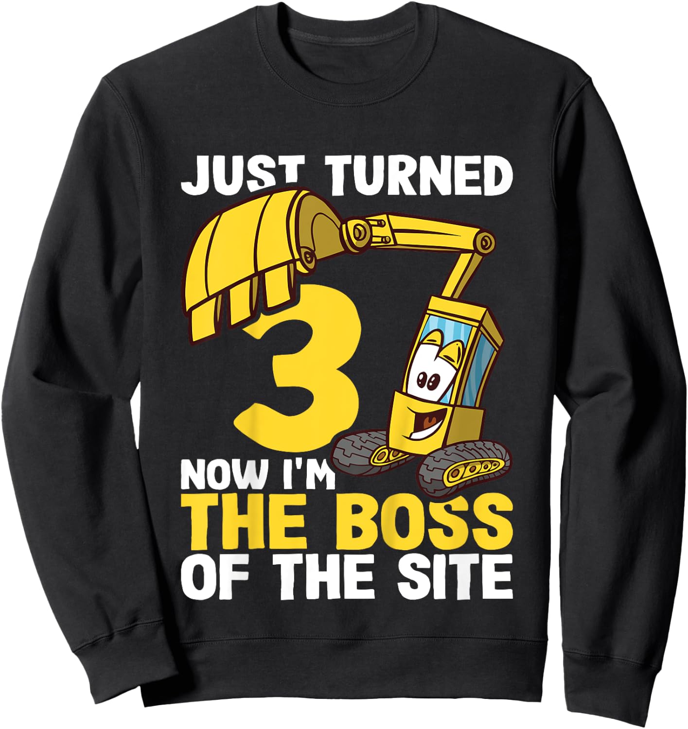 Kids 3rd Birthday Shirt Boy Excavator Construction Site Boss Sweatshirt - Sweatshirt | Black
