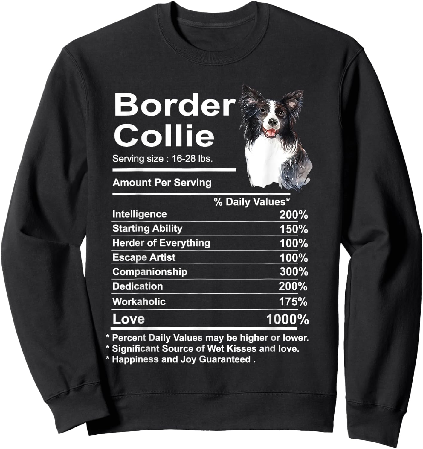 Funny Border Collie Facts Nutrition Gift Border Sweatshirt - Sweatshirt | Black