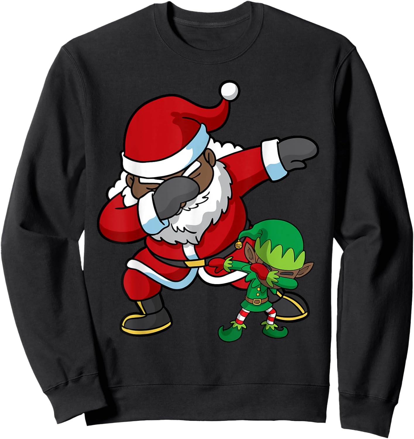 Christmas African American Dabbing Santa Claus Elf Dab Gift Sweatshirt - Sweatshirt | Black