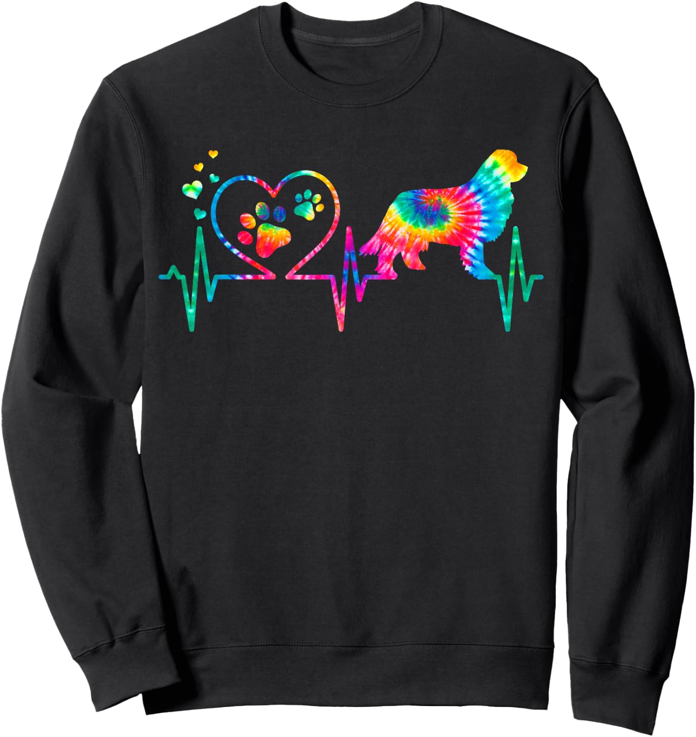 Newfoundland Newfie Mom Dad Heartbeat Tie Dye Dog Gift Sweatshirt - Sweatshirt | Black