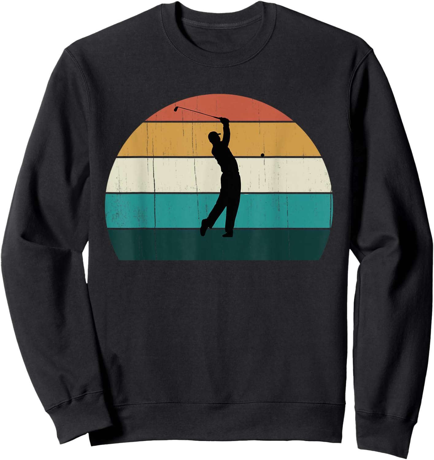 Retro Golfer Swing: Vintage Sunset Playing Golf / Lover Gift Sweatshirt - Sweatshirt | Black